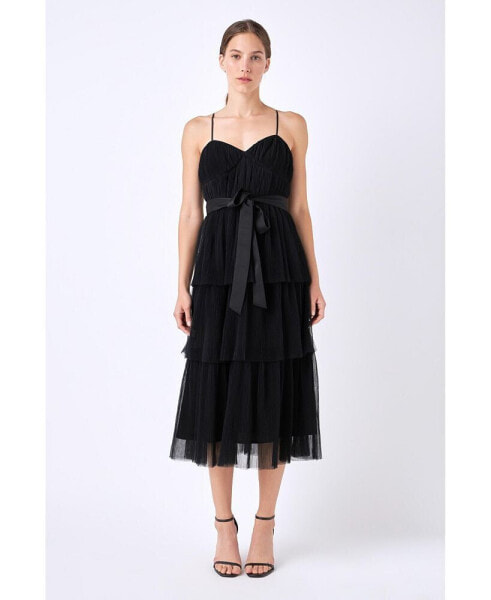 Women's Tulle Tiered Midi Dress