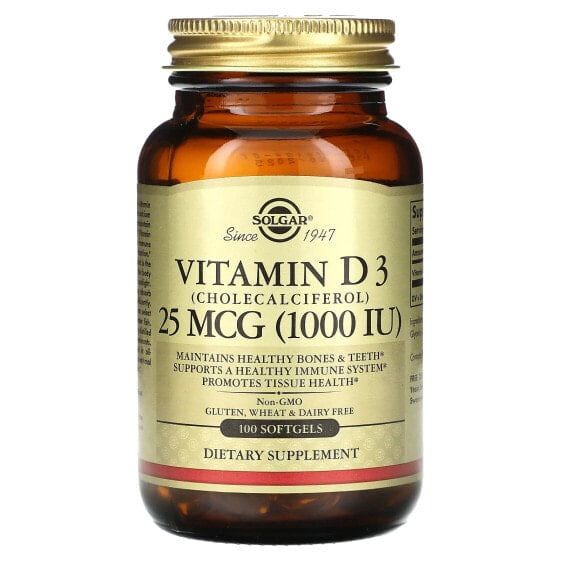 Витамины Solgar Vitamin D 3 (Cholecalciferol), 25 мкг (1,000 МЕ), 100 капсул