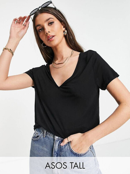 ASOS DESIGN Tall relaxed v neck t-shirt in black