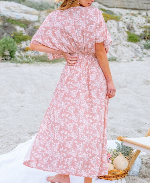 Women's Floral V-Neck Dolman Sleeve Maxi Beach Dress