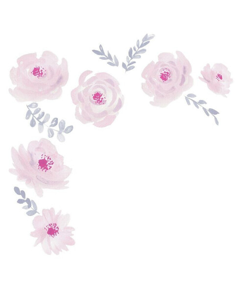 Blossom Pink/Gray Watercolor Floral Wall Decals