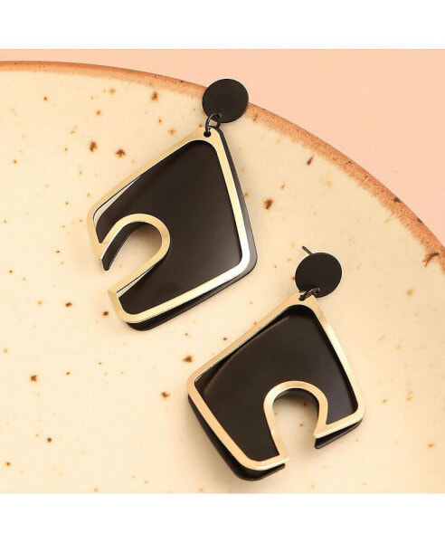 Women's Black Abstract Drop Earrings