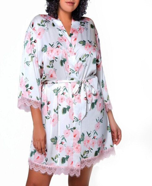 Willow Plus Size Satin with Lace Robe