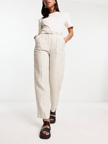 & Other Stories belted linen trousers in beige