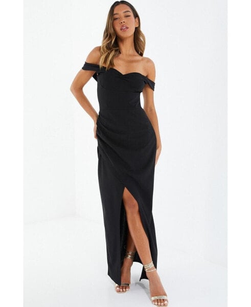 Women's Ruched Bardot Wrap Maxi Dress