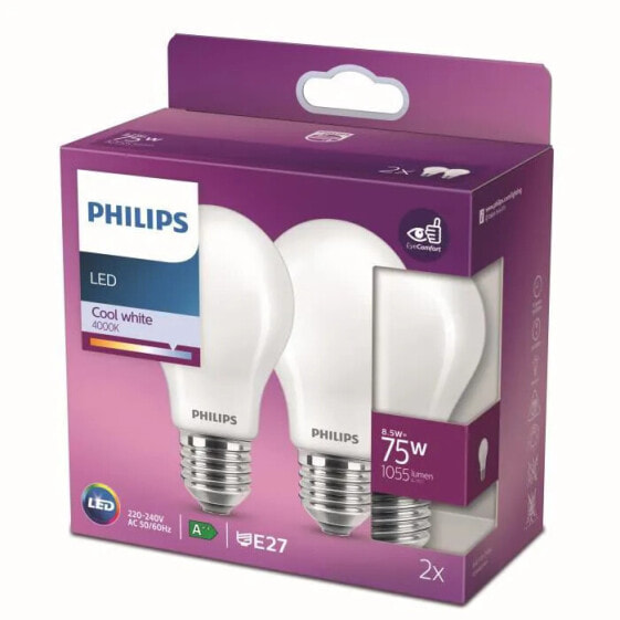 Philips LED-Lampe quivalent 75W E27 Kaltwei, nicht dimmbar, Glas, 2er-Set