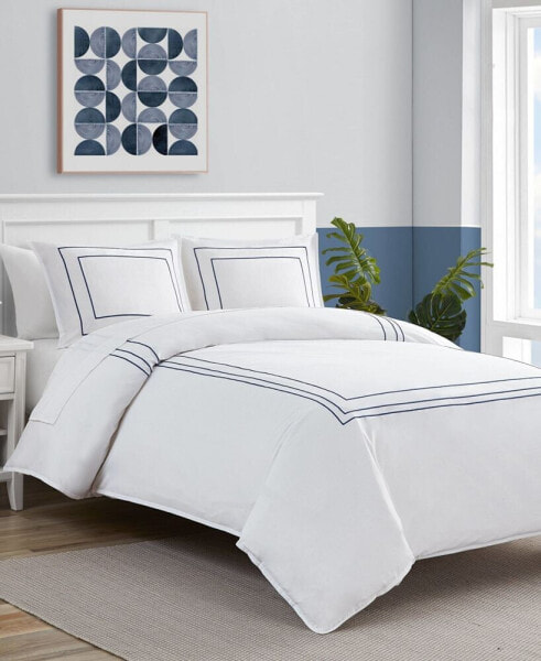 Alden White Embroidered 2-Piece Duvet Cover Set, Twin