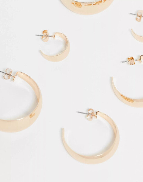 Monki 3 pack chunky wide hoops in gold