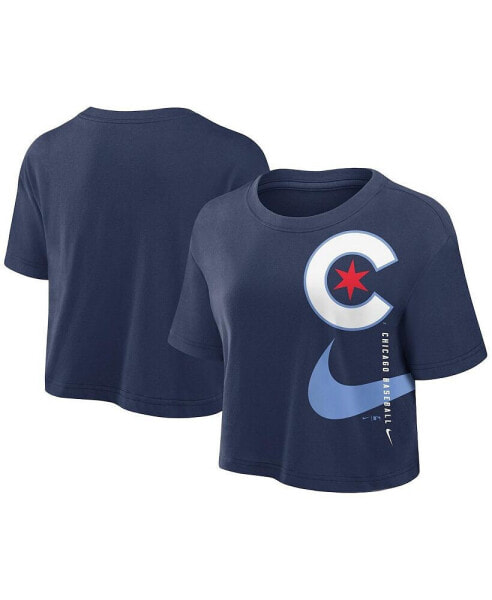 Women's Navy Chicago Cubs City Connect Performance Cropped T-Shirt