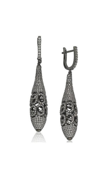 Suzy Levian Sterling Silver Cubic Zirconia Pave Disco Tear Drop Dangle Earrings