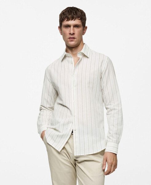 Men's Regular-Fit Striped Cotton-Linen Shirt