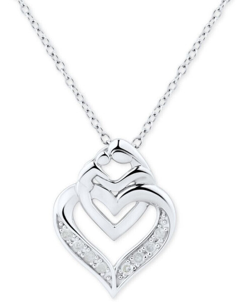 Macy's diamond Mother & Child Interlocking Heart Pendant Necklace (1/10 ct. t.w.) in Sterling Silver