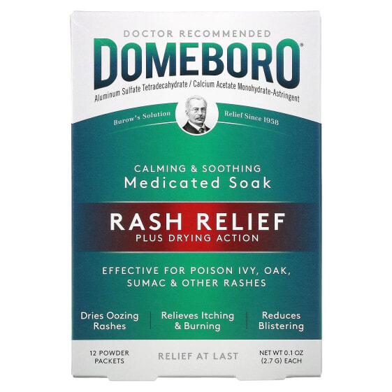 Domeboro, Medicated Soak, средство от сыпи, 12 пакетиков с порошком по 2,7 г (0,1 унции)