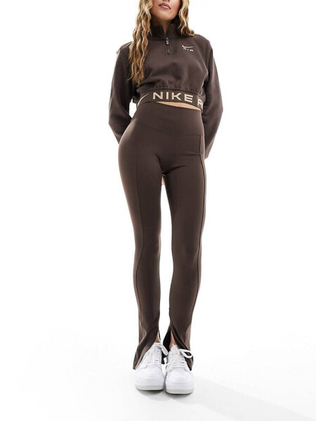 Nike Training One high waisted split hem leggings in baroque brown