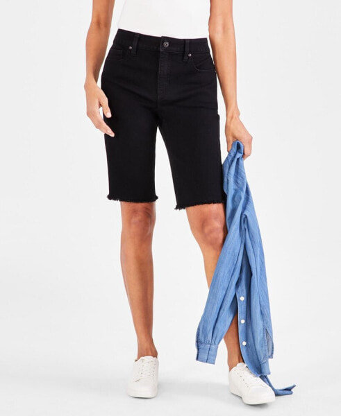 Women's Mid-Rise Raw-Edge Bermuda Jean Shorts, Created for Macy's