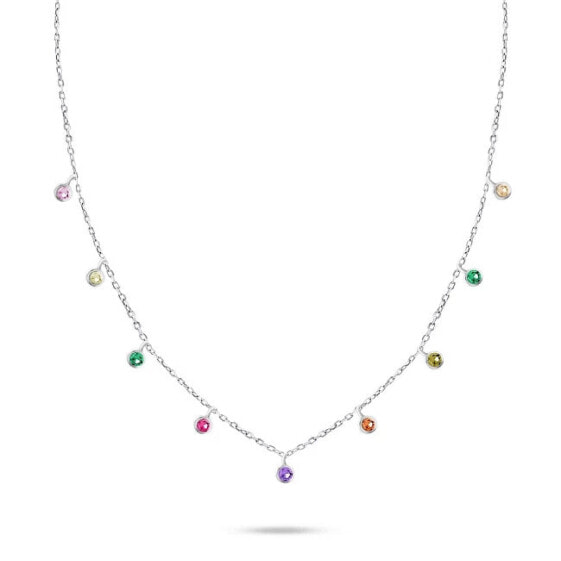 Silver necklace with colored zircons NCL60W