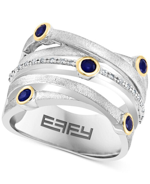 EFFY® Sapphire (3/8 ct. t.w.) & Diamond (1/20 ct. t.w.) Multirow Statement Ring in Sterling Silver and 18k Gold