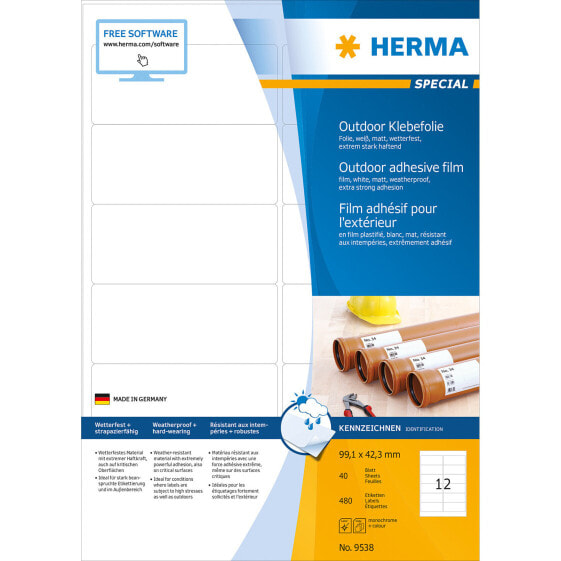 HERMA 9538 - White - Rectangle - A4 - Universal - Polyethylene - Matte