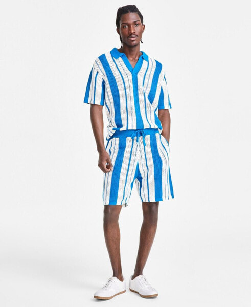 Men's Regular-Fit Crocheted Stripe 7" Drawstring Shorts, Created for Macy's