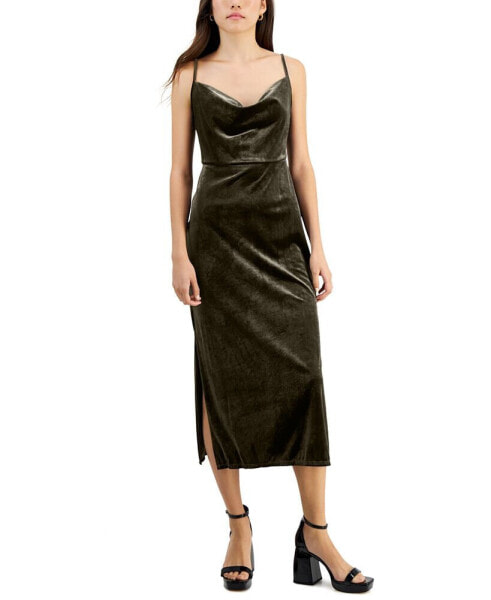 Petite Cowl-Neck Sleeveless Midi Velvet Dress