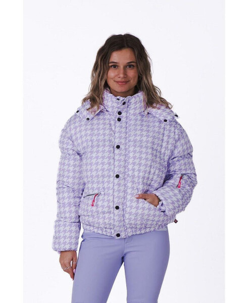 Women's Purple Houndstooth Chic Puffer Jacket