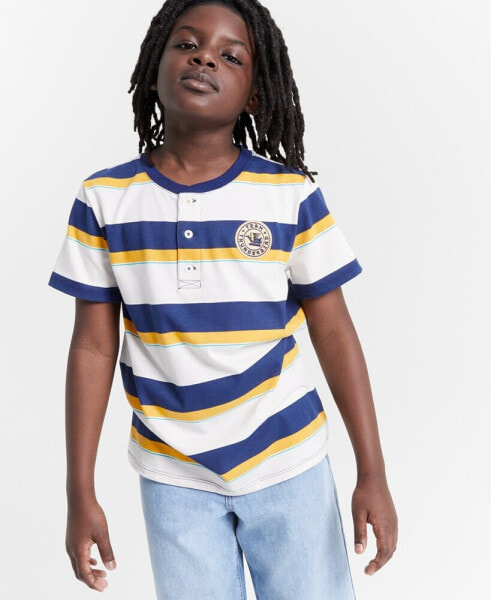 Little and Big Boys Rugby Striped Henley T-Shirt, Created for Macy's