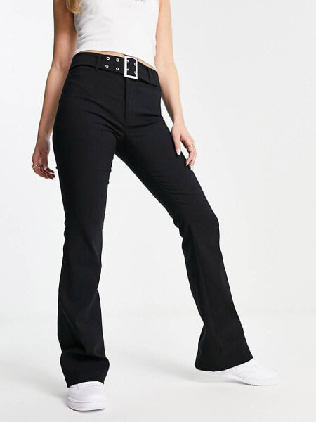 Stradivarius bengaline trouser with buckle detail in black 