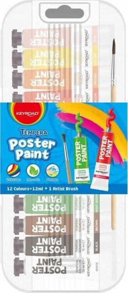 PBS Connect Farby plakatowe KEYROAD 12x12ml, pędzelek gratis, w pudełku, mix kolorów