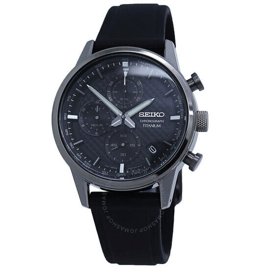 Мужские наручные часы с черным силиконовым ремешком Seiko Quartz Black Dial Black Titanium Men's Watch SSB393