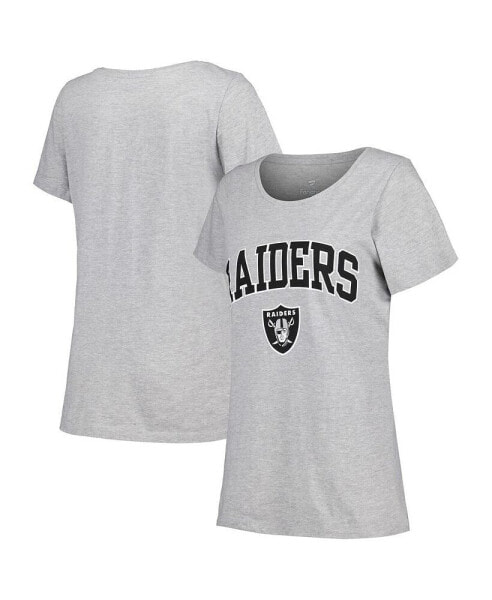 Women's Heather Gray Las Vegas Raiders Plus Size Arch Over Logo T-shirt