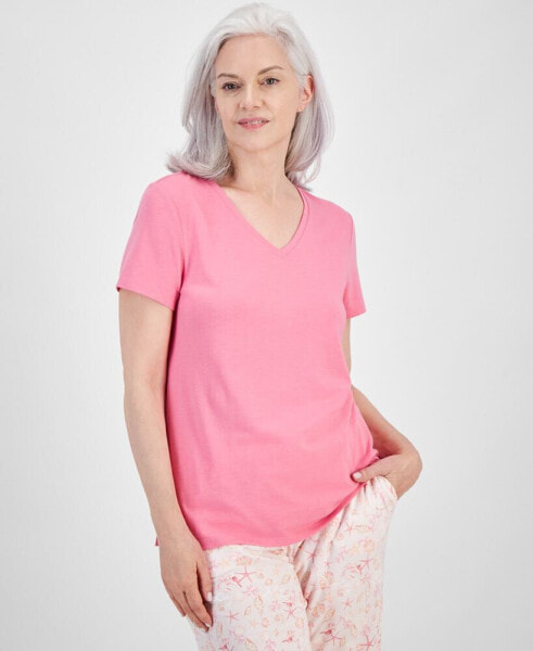 Women's Solid V-Neck Short-Sleeve Sleepwear Top, Created for Macy's