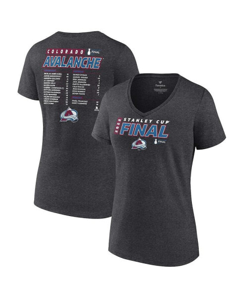Women's Heather Charcoal Colorado Avalanche 2022 Stanley Cup Final Plus Size Own Goal Roster V-Neck T-shirt