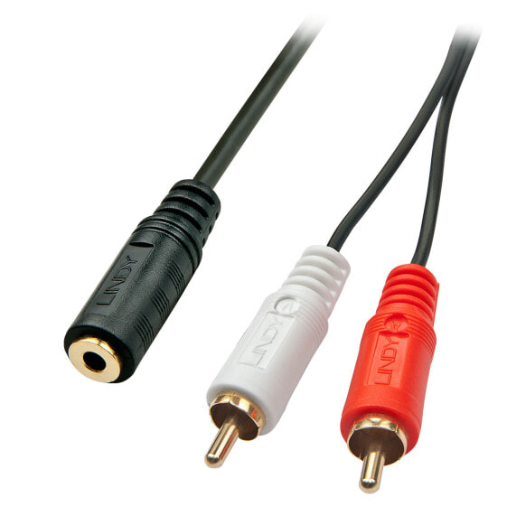 Lindy 0.25m AV Adapter Cable - 3.5mm Female to 2 x RCA Male, 2 x RCA, Male, 3.5mm, Female, 0.25 m, Black, Red, White