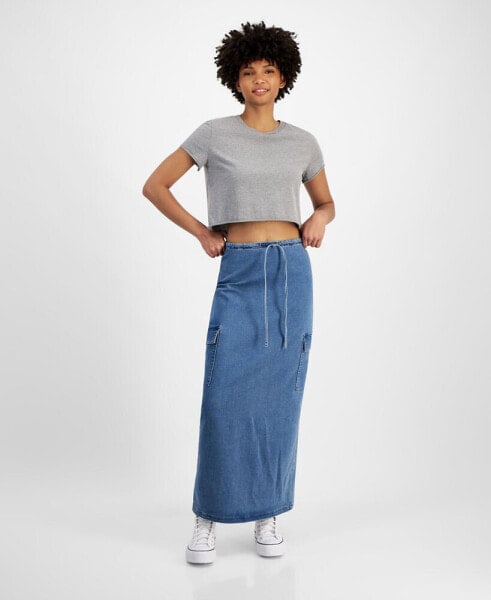 Juniors' Drawstring Cargo-Pocket Maxi Skirt