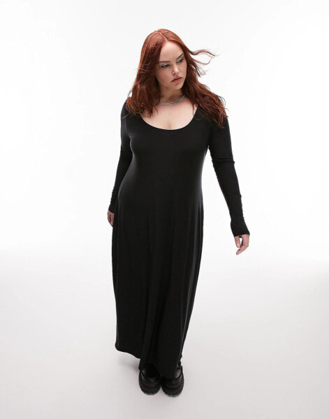 Topshop Curve super soft long sleeve shaping midi dress in black