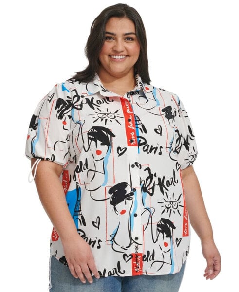 Блузка с коротким рукавом KARL LAGERFELD PARIS plus Size с графическим логотипом, созданная для Macy's