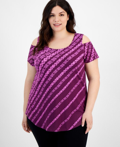 Plus Size Dissipating Etch Cold-Shoulder Top, Created for Macy's