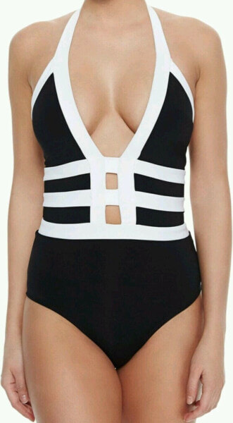 Jets Classique Two Tone Strappy Womens Swimwear Striped Black One Piece Size 6