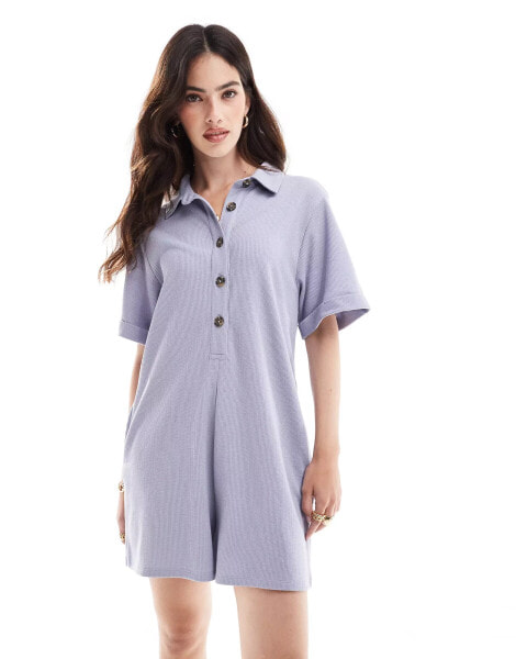 ASOS DESIGN boxy playsuit with shirt collar and half button placket in lilac