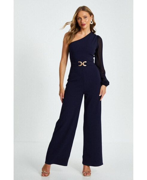 Women's Scuba Crepe One Shoulder Palazzo Jumpsuit