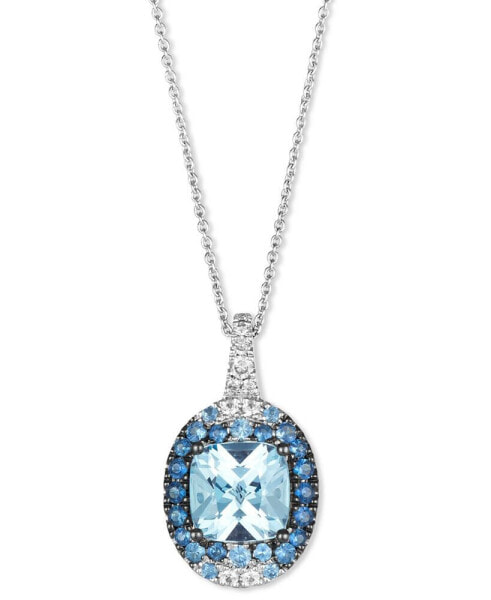 Multi-Gemstone (3-1/20 ct. t.w.) & Nude Diamond (1/20 ct. t.w.) Halo Adjustable 20" Pendant Necklace in 14k White Gold