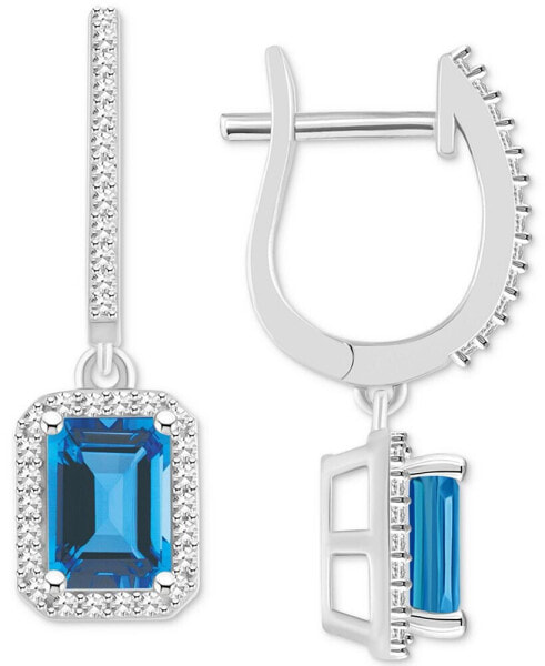 Rhodolite Garnet (2-1/2 ct. t.w.) & Diamond (1/3 ct. t.w.) Halo Leverback Drop Earrings in Sterling Silver (Also in Opal, Citrine, Peridot, Amethyst & Blue Topaz)