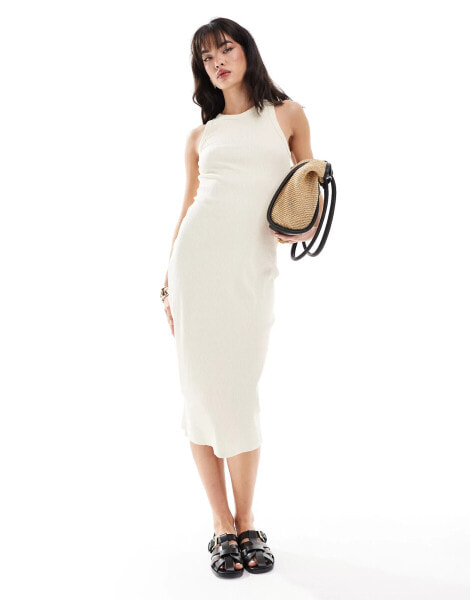 Pimkie ribbed racerneck midi dress in cream