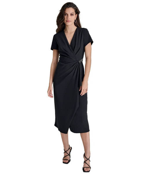 Women's Surplice-Neck Embellished Scuba Dress