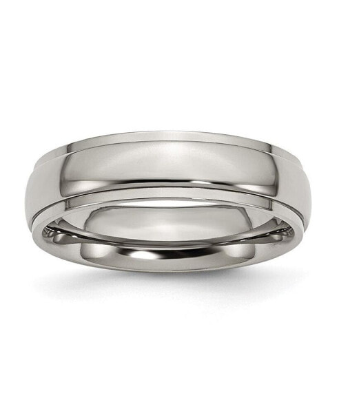 Titanium Polished Ridged Edge Wedding Band Ring