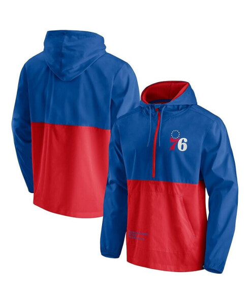 Ветровка с капюшоном Fanatics мужская Philadelphia 76ers Half-Zip Windbreaker Block Party в цветах синий и красный