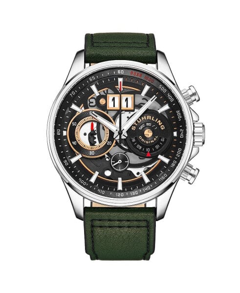 Часы Stuhrling Aviator Green LeatherBlack Dial45mm Watch