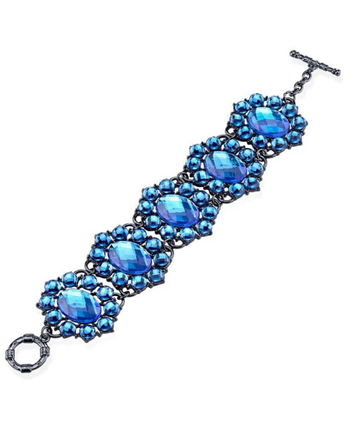 Black-Tone Sapphire Blue Faceted Toggle Bracelet