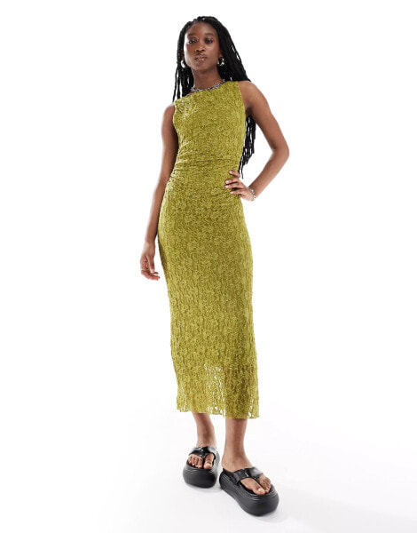 Pull&Bear textured sleeveless maxi dress in green