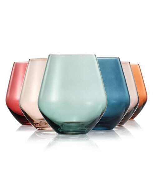 Pastel Colored Stemless Crystal Wine Glasses, Set of 6